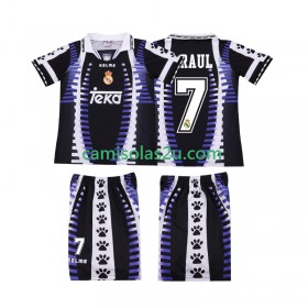 Camisolas de futebol Real Madrid RAUL 7 Retro Criança Equipamento 3ª 1997 1998 Manga Curta